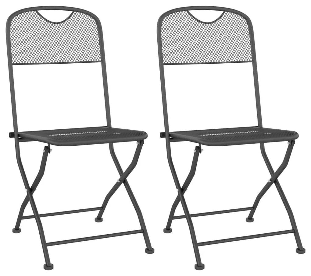 Καρέκλες Κήπου Πτυσσόμ. 2 τεμ. Ανθρακί Εκτετ. Μεταλλικό Πλέγμα - Ανθρακί