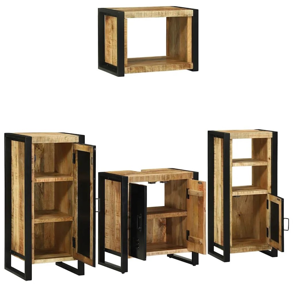 vidaXL Σετ Επίπλων Μπάνιου 4 pcs Καφέ και Μαύρο Στερεό ξύλο μάνγκο