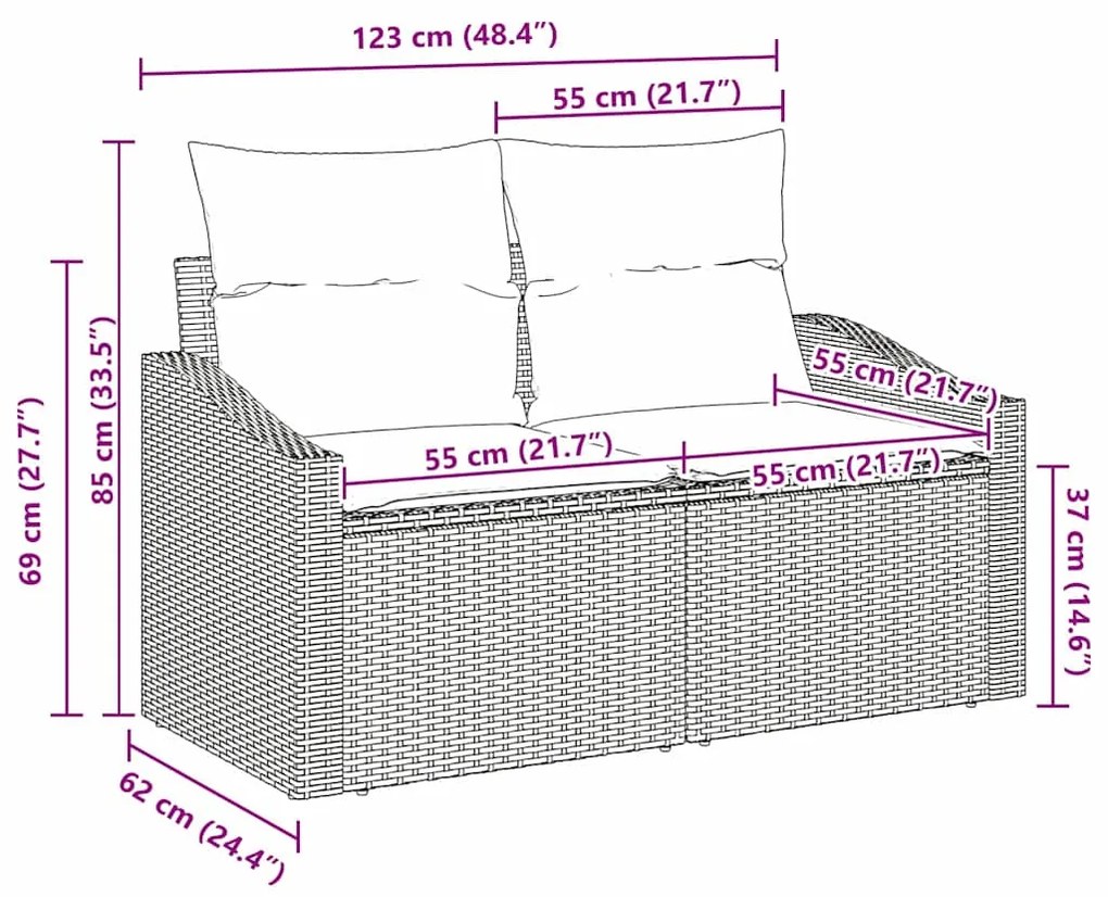 vidaXL Καναπές Κήπου με μαξιλάρι Καφέ 123 x 62 x 69εκ συνθετικό ρατάν