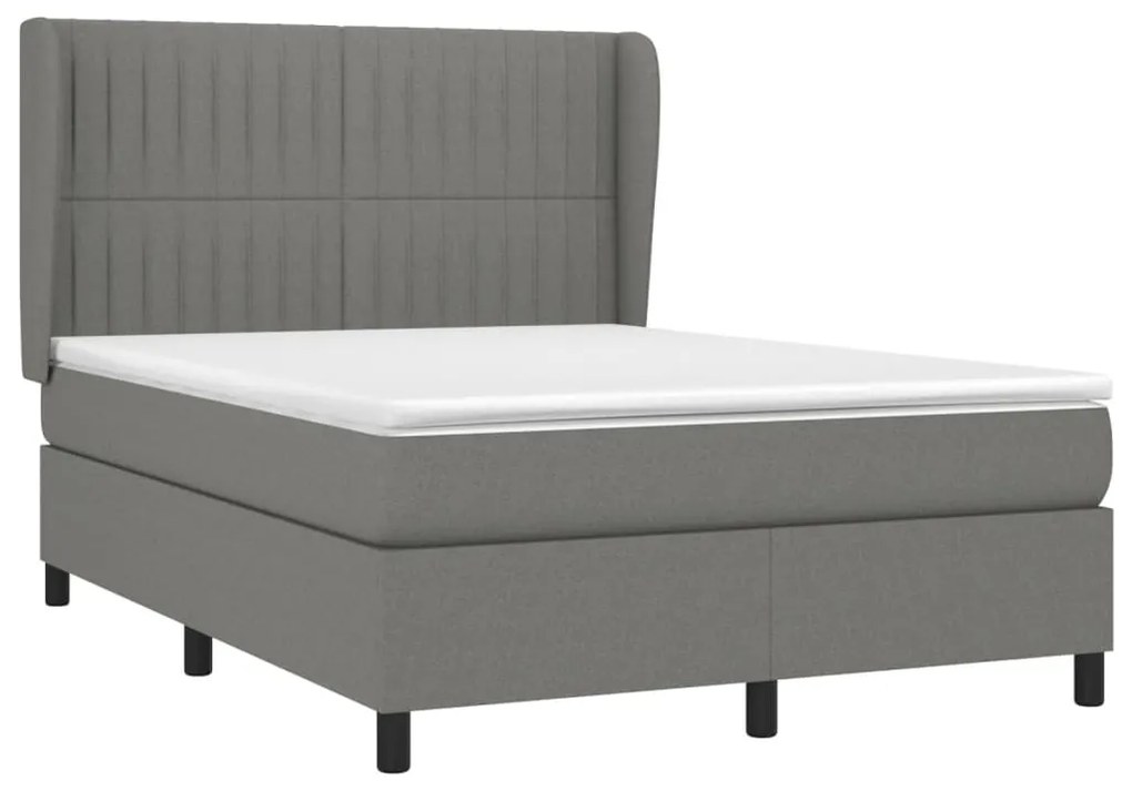 vidaXL Κρεβάτι Boxspring με Στρώμα Σκούρο Γκρι 140x190 εκ. Υφασμάτινο