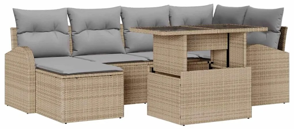 vidaXL Σετ Καναπέ Κήπου με αποθήκευση 7 pcs Μπεζ Πολυ ράταν