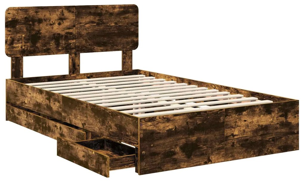 vidaXL Σκελετός Κρεβατιού Καπνιστό Δρύς 120 x 190 cm Μηχανήματος Ξύλο