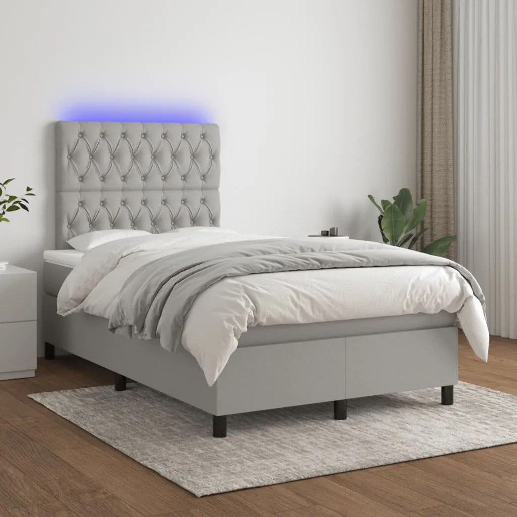 Κρεβάτι Boxspring με Στρώμα &amp; LED Αν.Γκρι 120x190εκ. Υφασμάτινο - Γκρι