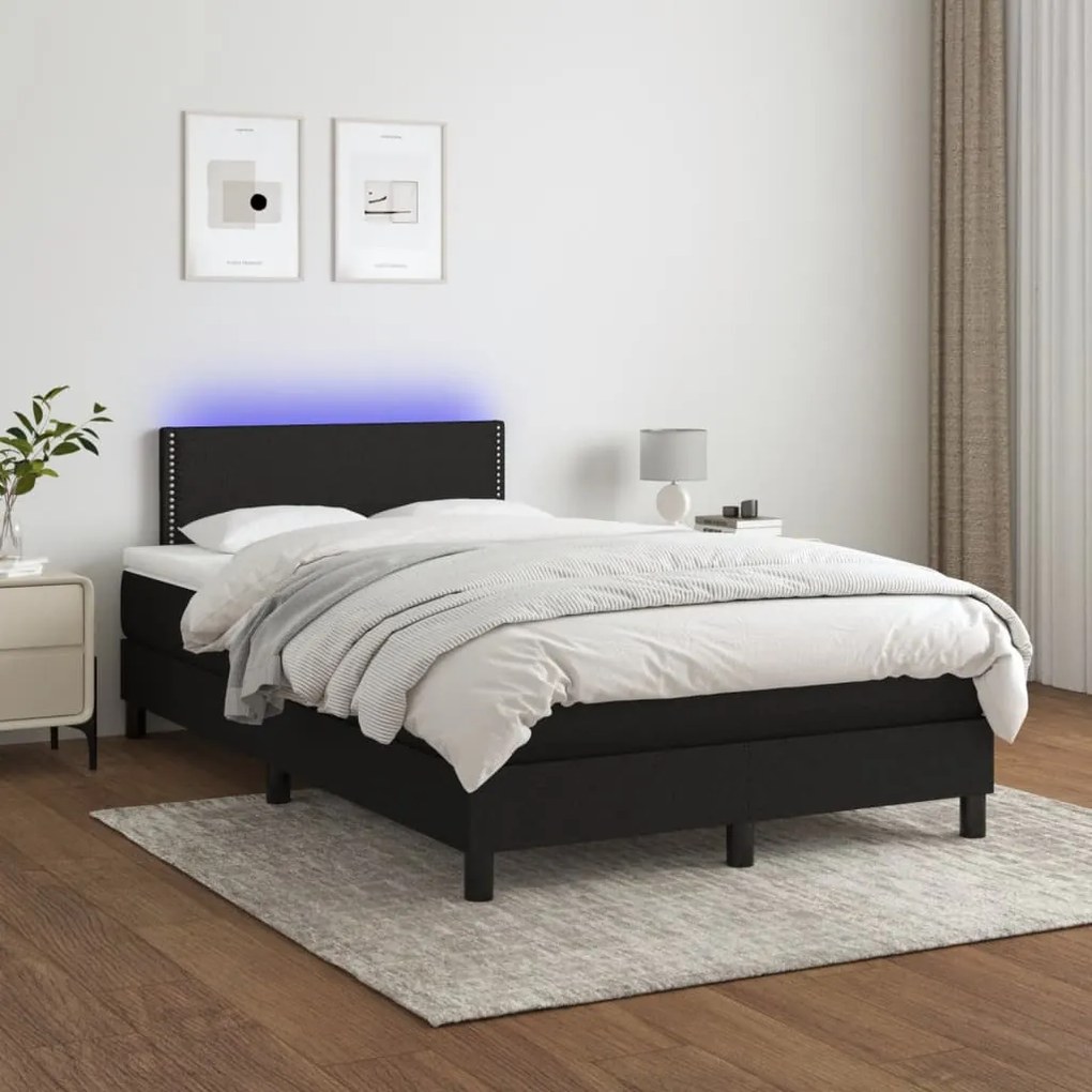 vidaXL Κρεβάτι Boxspring με Στρώμα &amp; LED Μαύρο 120x190 εκ. Υφασμάτινο