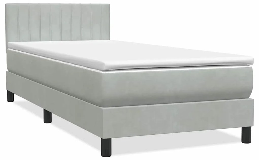 Box Spring κρεβάτι με στρώμα ανοιχτό γκρι 100x220 εκ. Βελούδινο - Γκρι