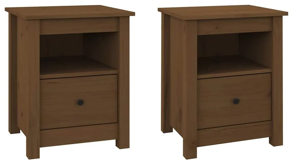 vidaXL Κομοδίνα 2 τεμ. Μελί 40 x 35 x 49 εκ. από Μασίφ Ξύλο Πεύκου