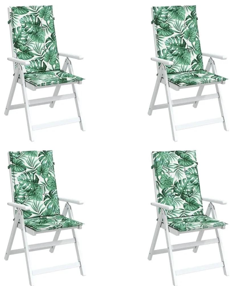 Μαξιλάρια Καρέκλας με Ψηλή Πλάτη 4 τεμ Σχέδιο Φύλλων Υφασμάτινα - Πράσινο