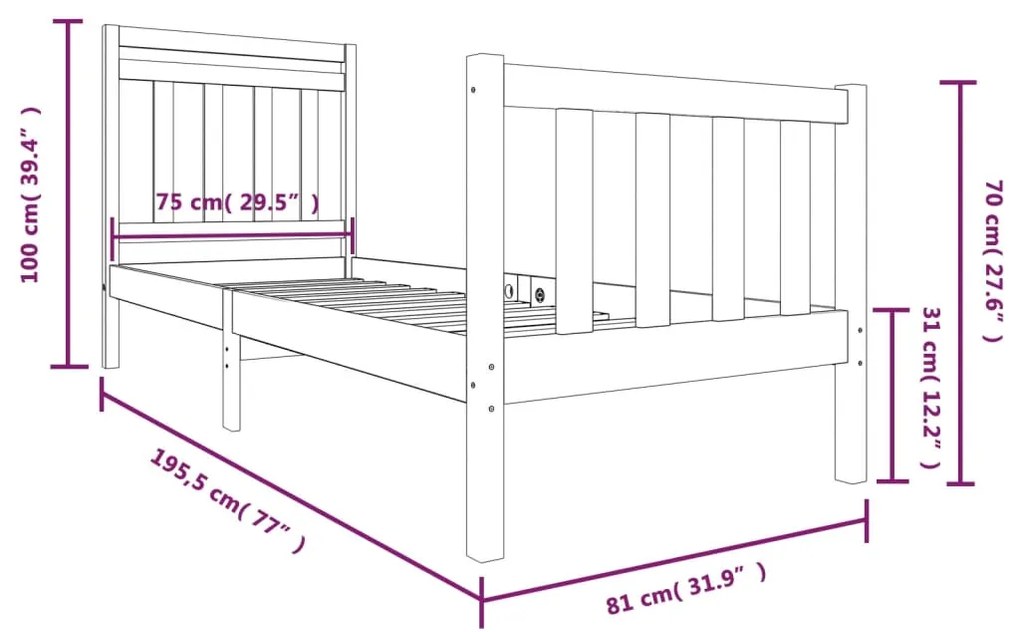 ΠΛΑΙΣΙΟ ΚΡΕΒΑΤΙΟΥ 75 X 190 ΕΚ. ΑΠΟ ΜΑΣΙΦ ΞΥΛΟ 2FT6 SMALL SINGLE 3100679