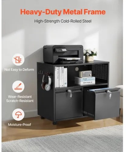 VEVOR 2 Drawers Lateral Metal File Cabinet with Lock and Hanging Rod Black