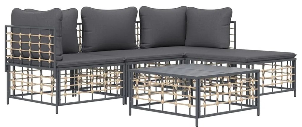 vidaXL Σαλόνι Κήπου Σετ 4 Τεμαχίων Ανθρακί Συνθετικό Ρατάν & Μαξιλάρια