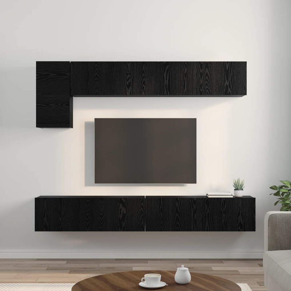 vidaXL Σετ επίπλου τηλεόρασης Επιτοίχιο 5 pcs Μαύρη Οξυά