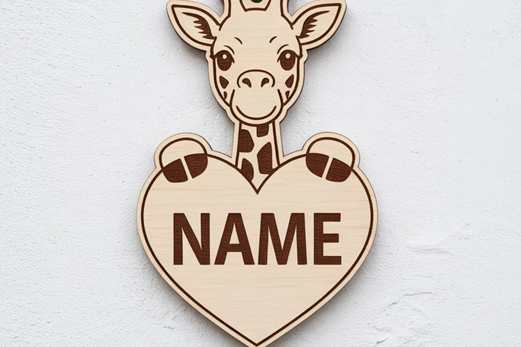Intra απο ξύλο plywood 3mm-4mm πάχος - Giraffe Heart Name Keychain  Δίασταση 4x4 cm INTRAFABR-122895871