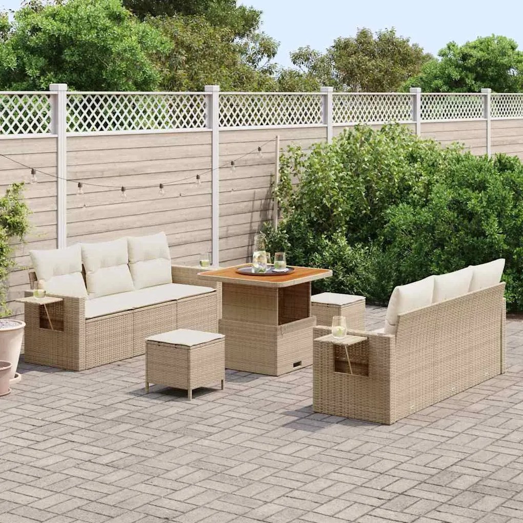 vidaXL Σετ Καναπέ Κήπου 9 pcs Μπεζ συνθετικό ρατάν