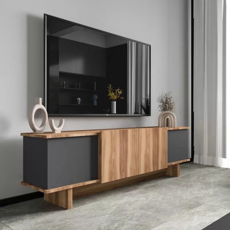 Έπιπλο τηλεόρασης Diona ανθρακί - oak 180x33x50 εκ. 180x33x50 εκ.