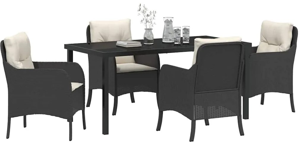 vidaXL Σέτ φαγητού για κήπο με μαξιλάρι 5 pcs Μαύρο Πολυ ράταν