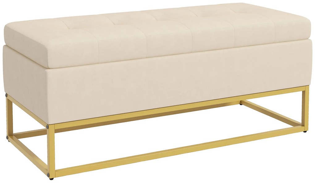 HOMCOM Πάγκος με αποθηκευτικό χώρο, διακοσμητική κουμπωτή επένδυση, όψη φλα mine, χρυσά ατσάλινα πόδια, 110 x 47 x 46,5 cm