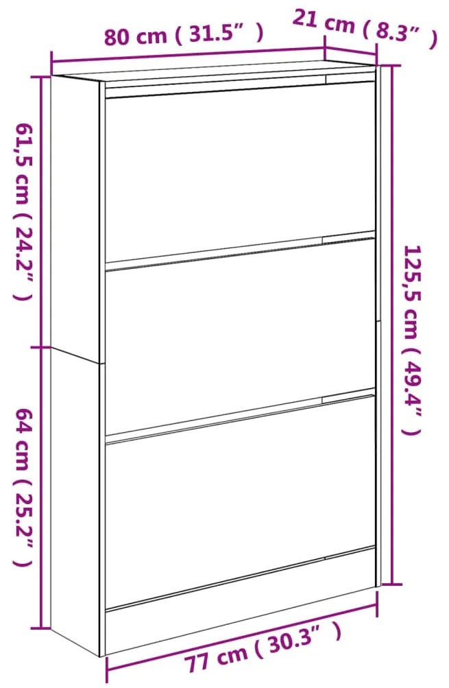 Παπουτσοθήκη Λευκή 80x21x125,5 εκ. από Επεξεργασμένο Ξύλο - Λευκό