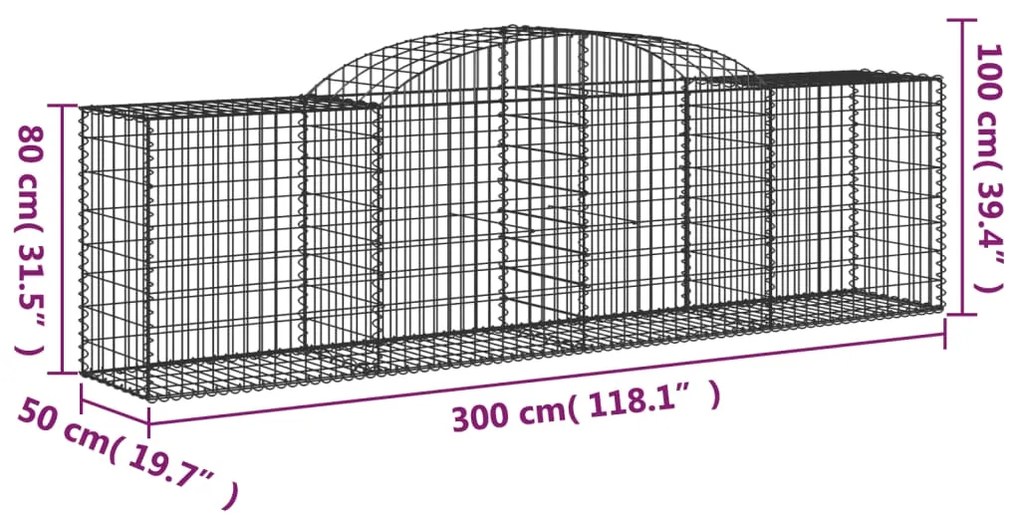 vidaXL Συρματοκιβώτια Τοξωτά 6 τεμ. 300x50x80/100 εκ. Γαλβαν. Ατσάλι