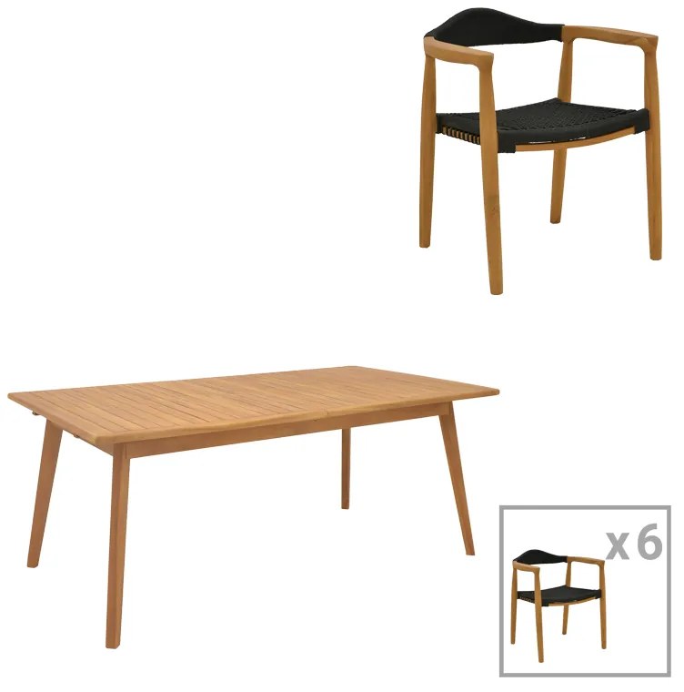 Intrahome Τραπεζαρία 7 τεμ. Ganny-Pino Intrahome teak ξύλο σε φυσική - μαυρη απόχρωση 180/240x100x75εκ | SKU: INTRAPA-451111143