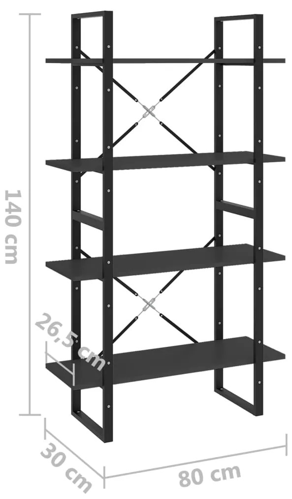 vidaXL Βιβλιοθήκη με 4 Ράφια Γκρι 80 x 30 x 140 εκ. από Επεξ. Ξύλο
