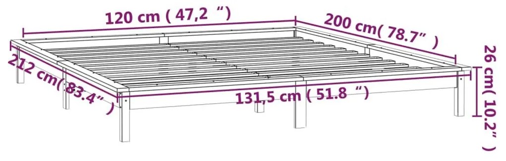 Πλαίσιο Κρεβατιού με LED 120 x 200 εκ. από Μασίφ Ξύλο - Καφέ