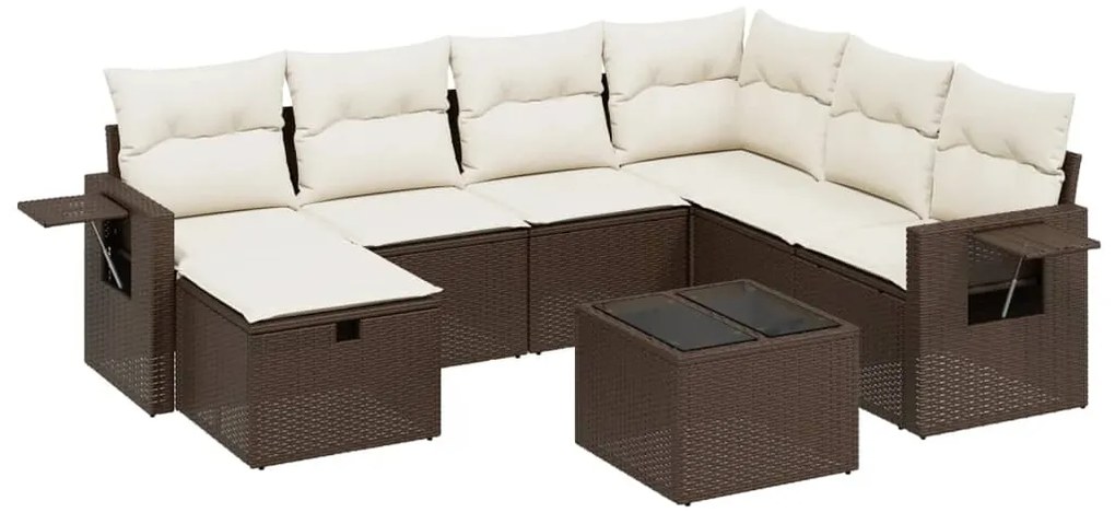 vidaXL Σαλόνι Κήπου Σετ 8 Τεμαχίων Καφέ Συνθετικό Ρατάν με Μαξιλάρια