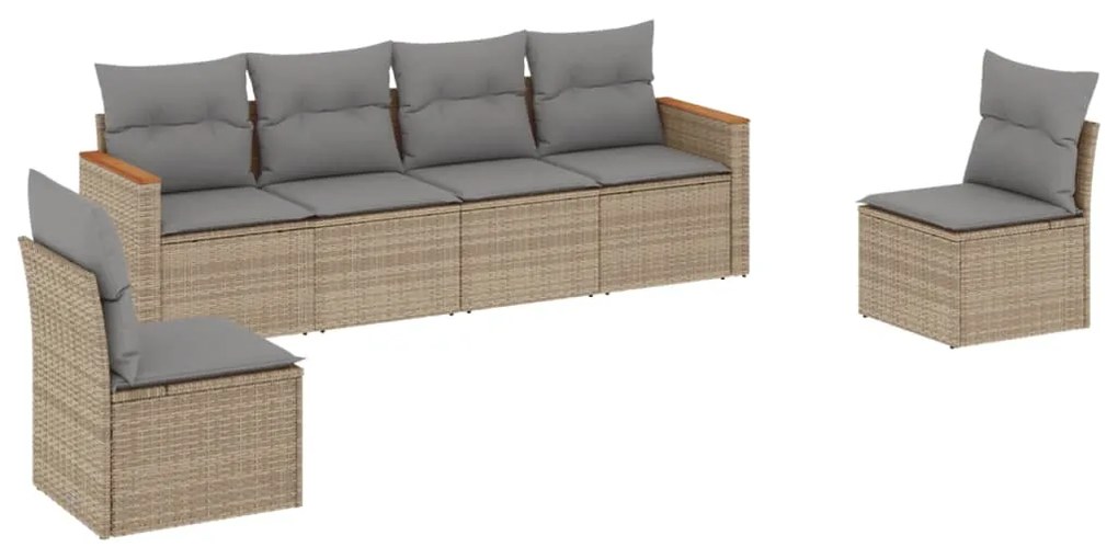 vidaXL Σετ Καναπέ Κήπου 6 τεμ. Μικτό Μπεζ Συνθετικό Ρατάν με Μαξιλάρια