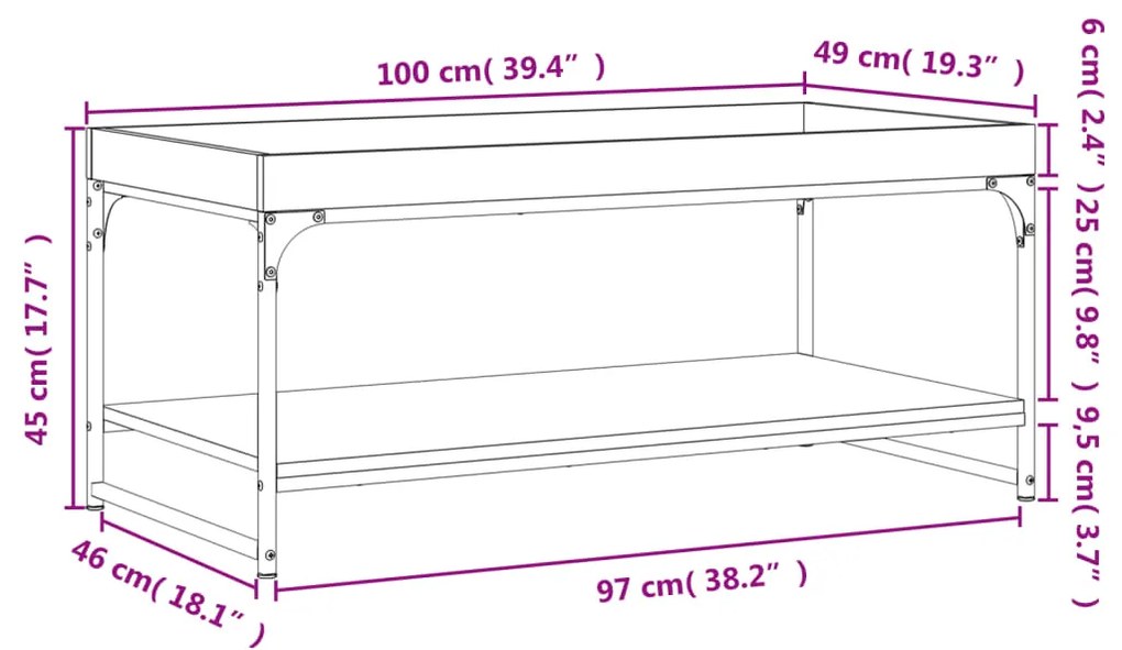 Τραπεζάκι Σαλονιού Γκρι Sonoma 100x49x45 εκ. Επεξεργασμένο Ξύλο - Γκρι