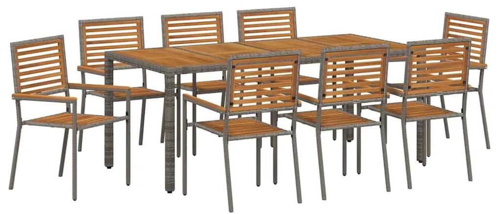 vidaXL Σέτ φαγητού για κήπο 9 pcs Γκρι, Καφέ 190 x 90 x 75 cm