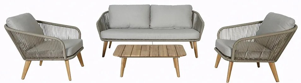 Σαλόνι Κήπου Finch-2 01-00-2665 (Σετ 4Τμχ) Με Μαξιλάρια Grey-Teak 4 Θέσεων