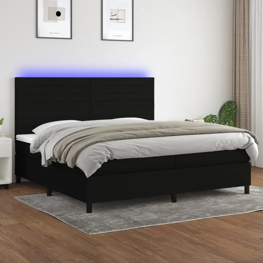 ΚΡΕΒΑΤΙ BOXSPRING ΜΕ ΣΤΡΩΜΑ &amp; LED ΜΑΥΡΟ 200X200 ΕΚ. ΥΦΑΣΜΑΤΙΝΟ 3134983