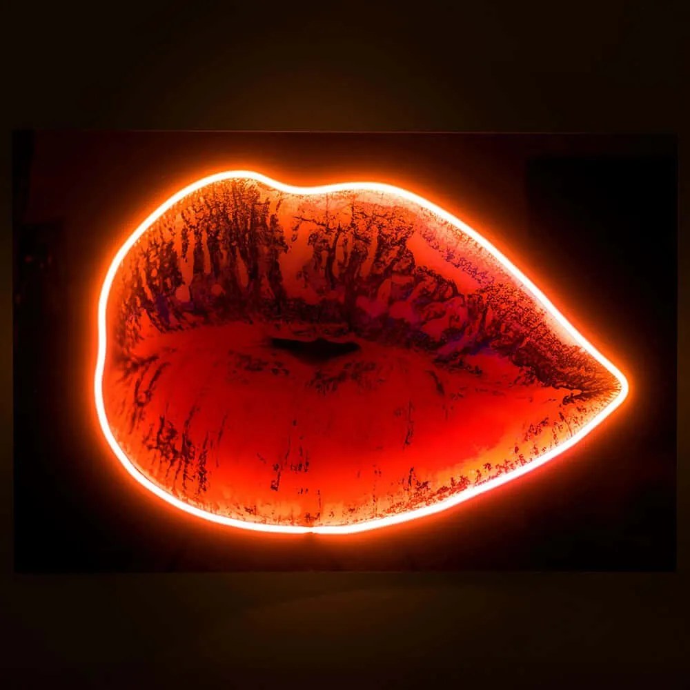 Πίνακας Με Φως Led Glassy Lips 597NGL1136 66x44cm Multi-Yellow Wallity Οριζόντιοι Acrylic