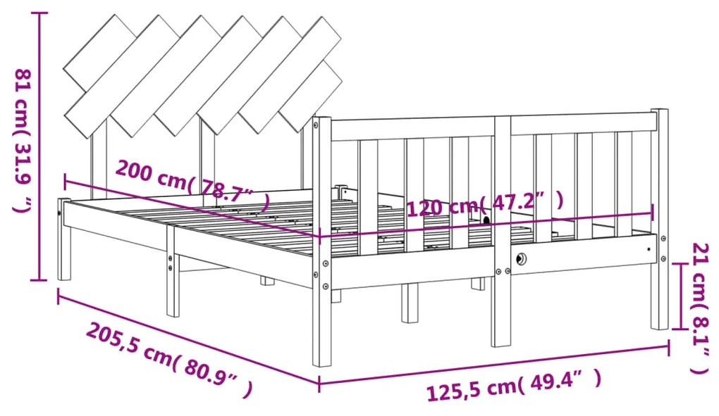 Σκελετός Κρεβατιού Χωρίς Στρώμα 120x200 εκ Μασίφ Ξύλο Πεύκου - Καφέ