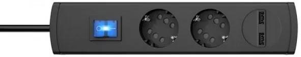 Πολύμπριζο Μαύρο 3 Θέσεων με Διακόπτη, Καλώδιο 3*1,5 &amp; 2 Θύρες USB fast charge Duoversal Kopp 234805000