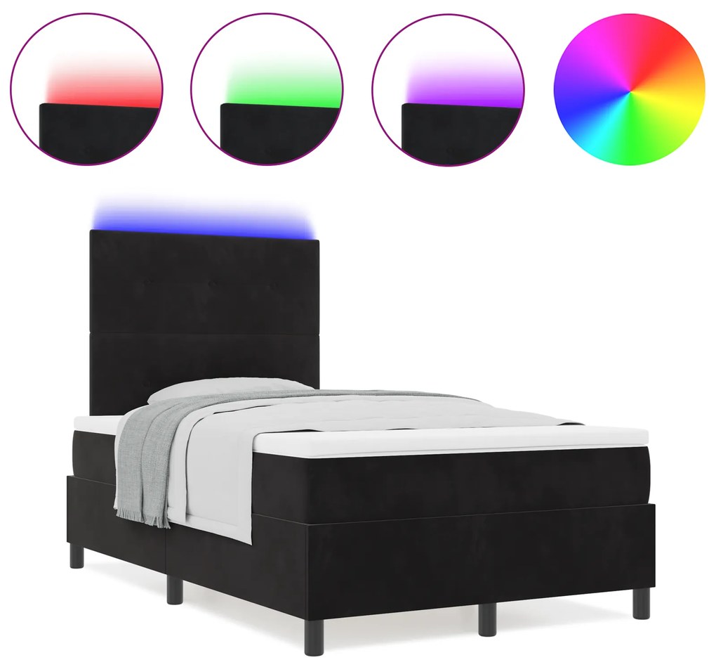 vidaXL Κρεβάτι Box Spring με Στρώμα & LED μαύρο 120x190 εκ. Βελούδο