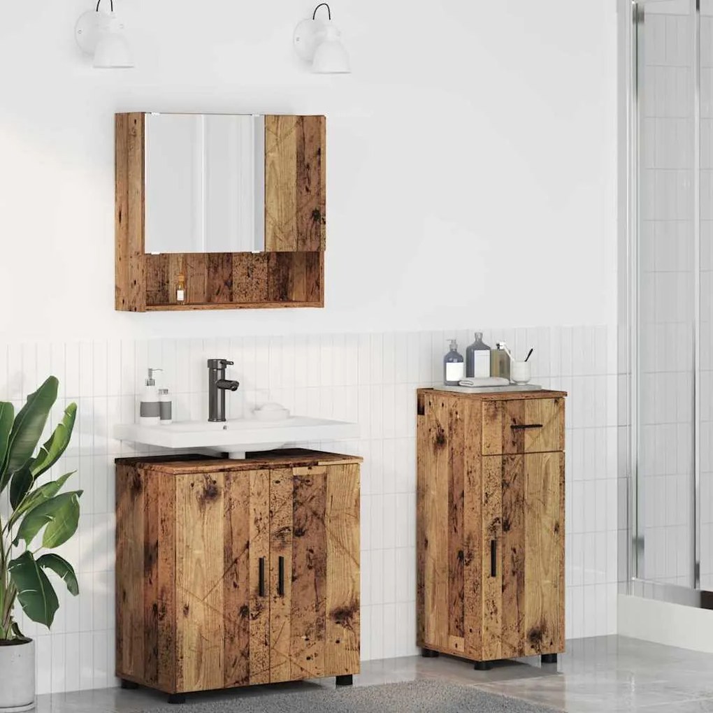 vidaXL Σετ Επίπλων Μπάνιου με πόρτα 3 pcs Παλαιό ξύλο 61 x 35 x 64 εκ.
