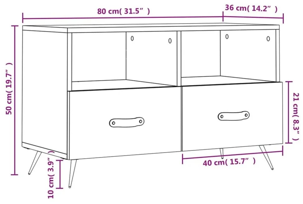 Έπιπλο Τηλεόρασης Γκρι Sonoma 80x36x50 εκ. από Επεξεργ. Ξύλο - Γκρι