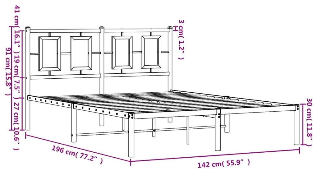 Μεταλλικό Πλαίσιο Κρεβατιού με Κεφαλάρι Μαύρο 135 x 190 εκ. - Μαύρο