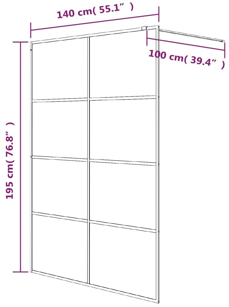 vidaXL Διαχωριστικό Ντουζιέρας Ασημί 140 x 195 εκ. Διάφανο Γυαλί ESG