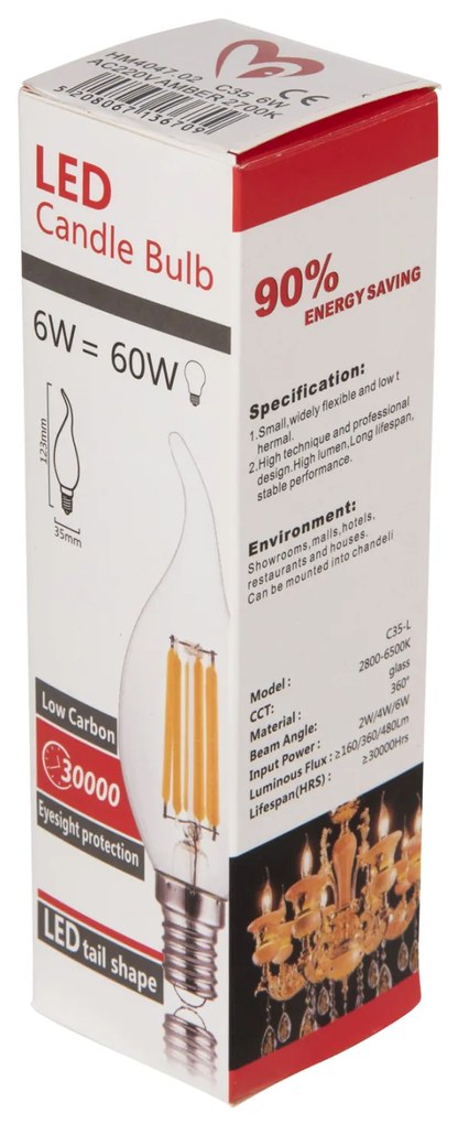 ΛΑΜΠΤΗΡΑΣ HM4047.02 ΣΤΥΛ ΦΛΟΓΑ LED FILAMENT 6W E14 3000K GOLD DIMMABLE (1 Τεμμάχια)