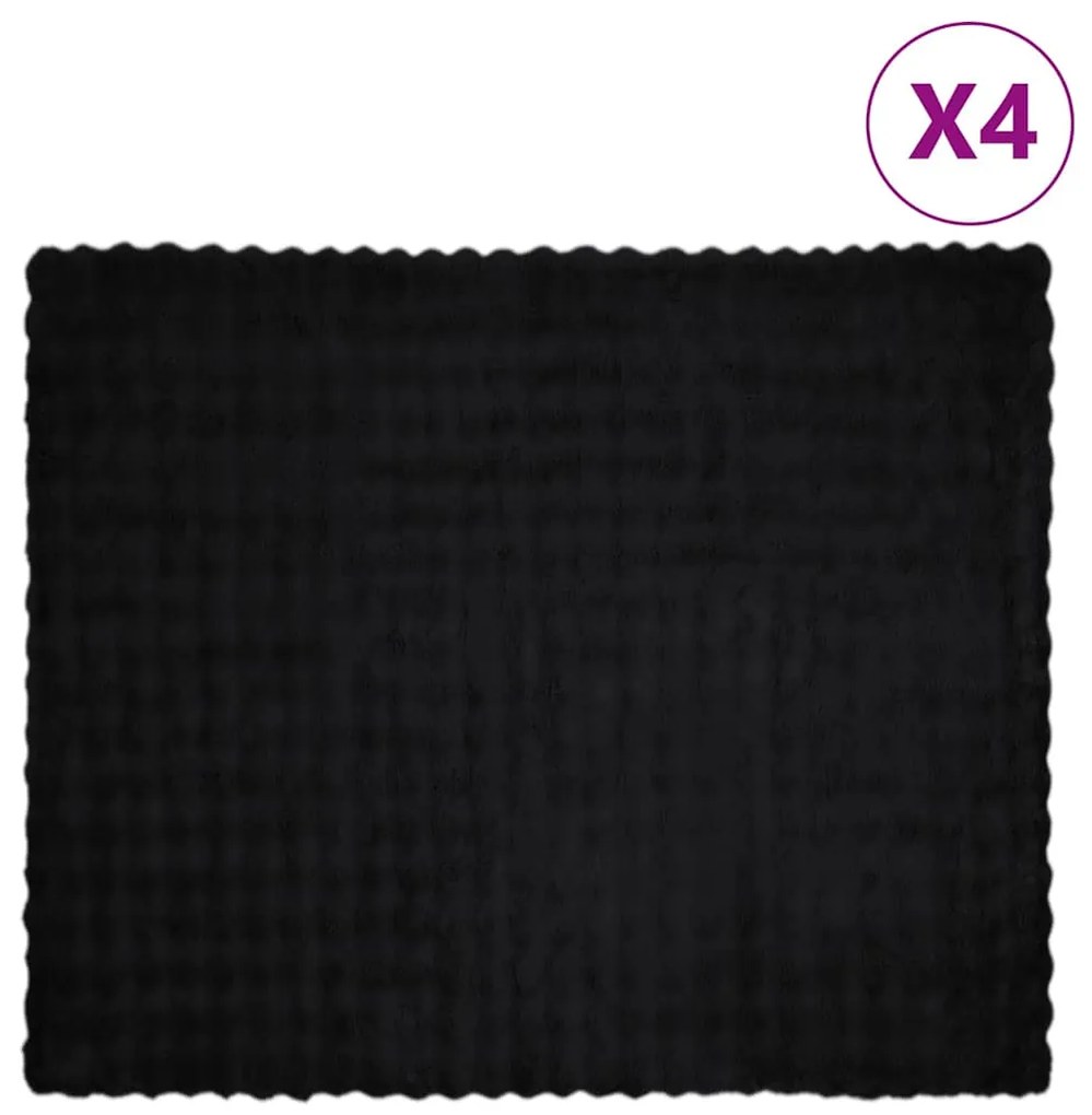 vidaXL Ψεύτικη κουβέρτα από κουνέλι 4 pcs Μαύρο 220 x 240 cm