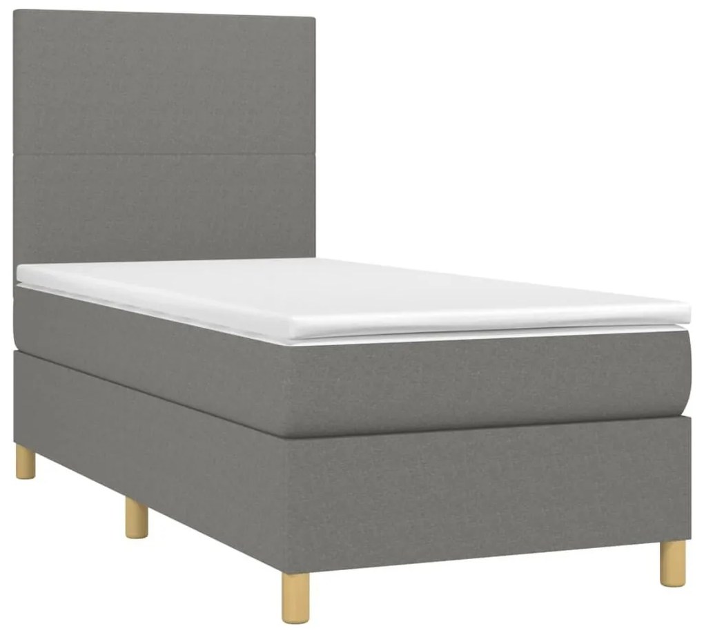 Κρεβάτι Boxspring με Στρώμα &amp; LED Σκ.Γκρι 100x200 εκ Υφασμάτινο - Γκρι