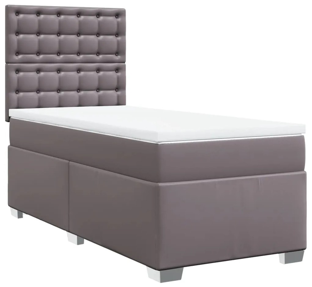 vidaXL Κρεβάτι Boxspring με Στρώμα Γκρι 90x200 εκ. από Συνθετικό Δέρμα