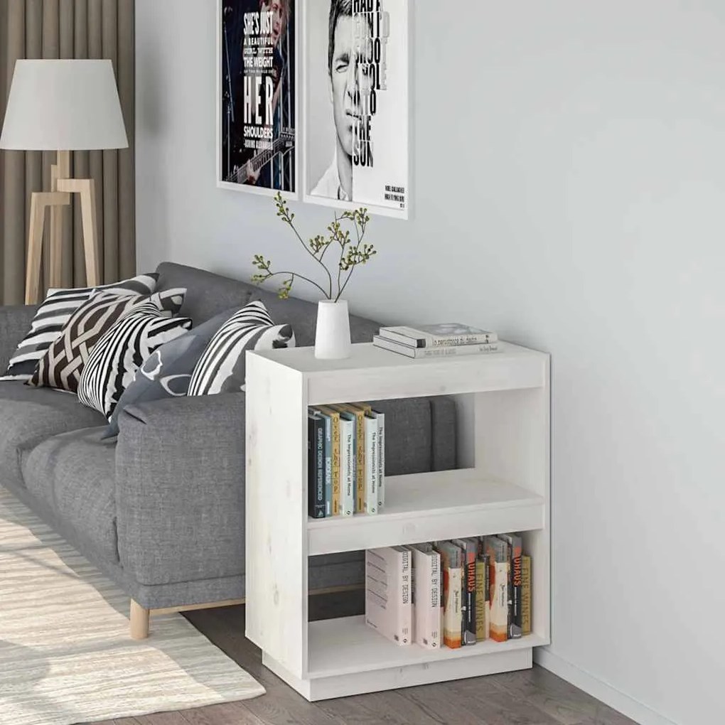 vidaXL Βιβλιοθήκη Λευκή 60 x 35 x 71 εκ. από Μασίφ Ξύλο Πεύκου