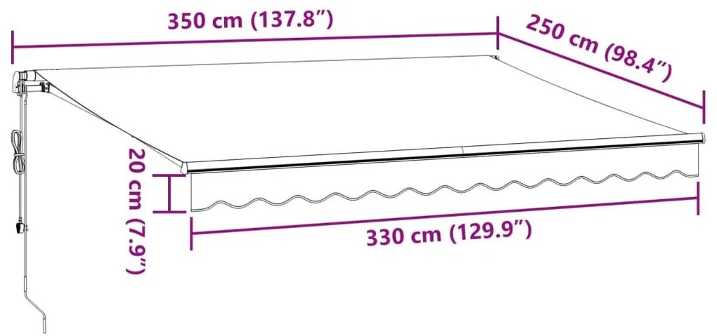 Τέντα Πτυσσόμενη Αυτόματη με LED Μπορντό 350x250 εκ. - Πολύχρωμο