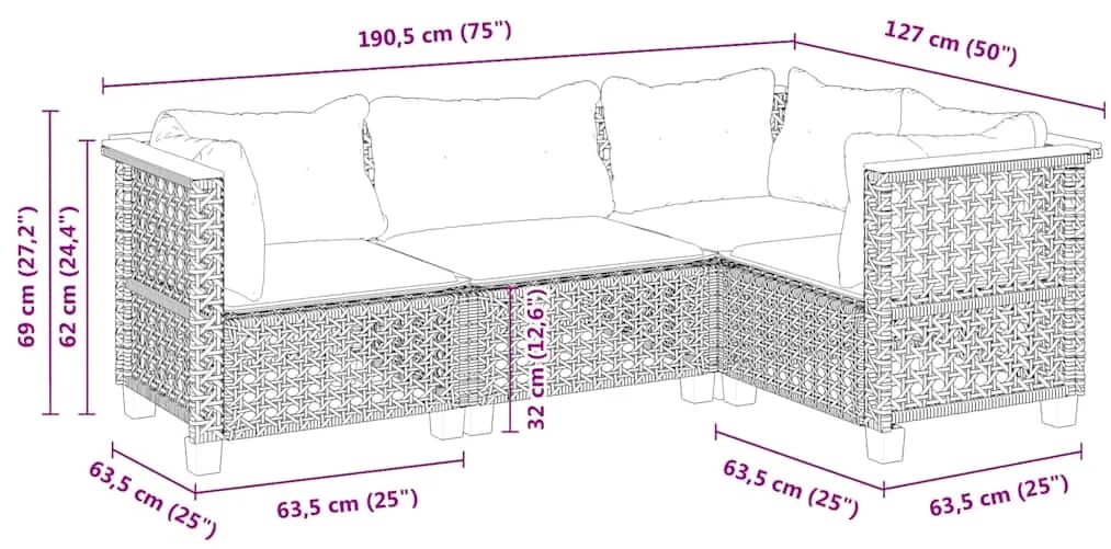vidaXL Σετ Καναπέ Κήπου 4 τεμ. Μπεζ Συνθετικό Ρατάν με Μαξιλάρια
