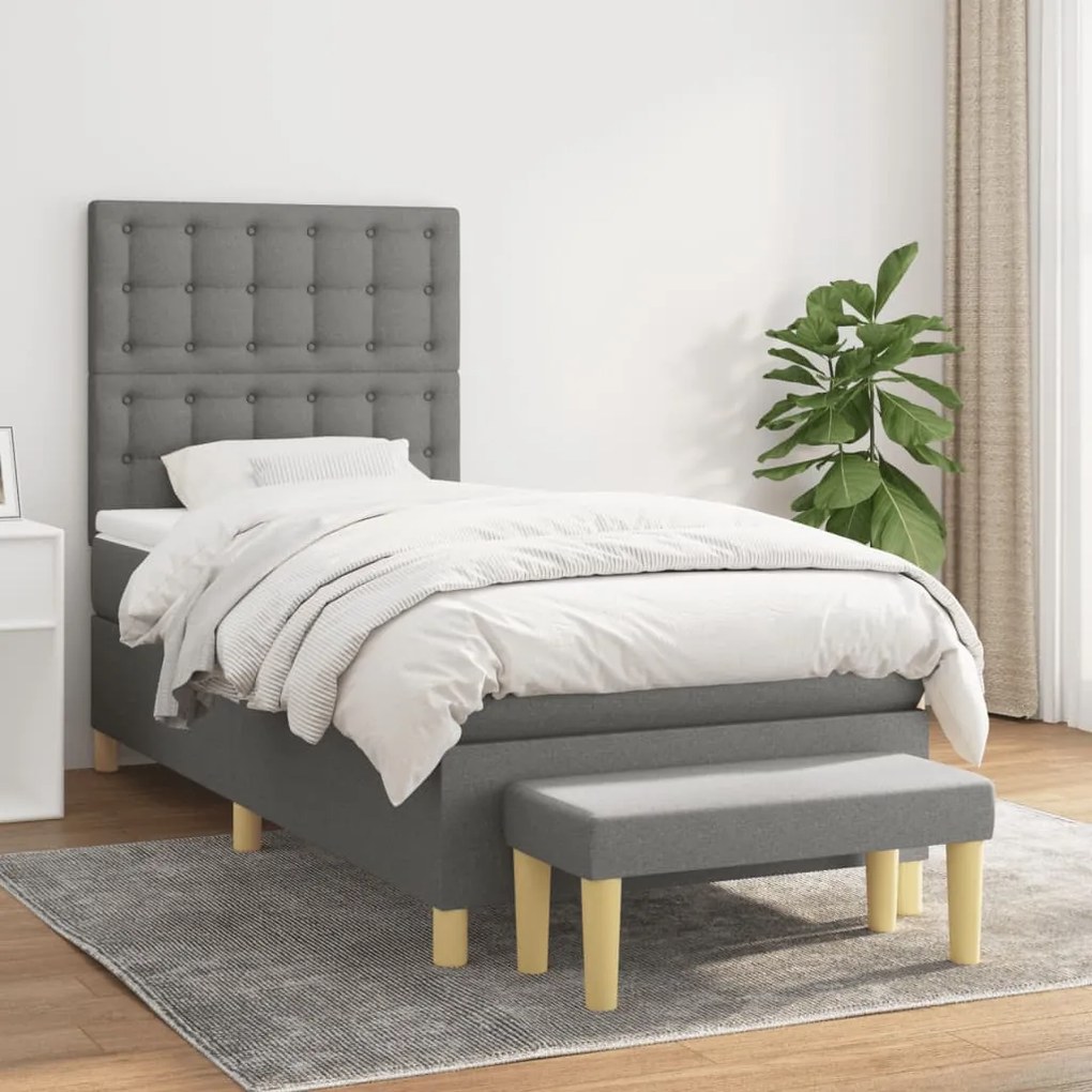 vidaXL Κρεβάτι Boxspring με Στρώμα Σκούρο Γκρι 90x200 εκ. Υφασμάτινο