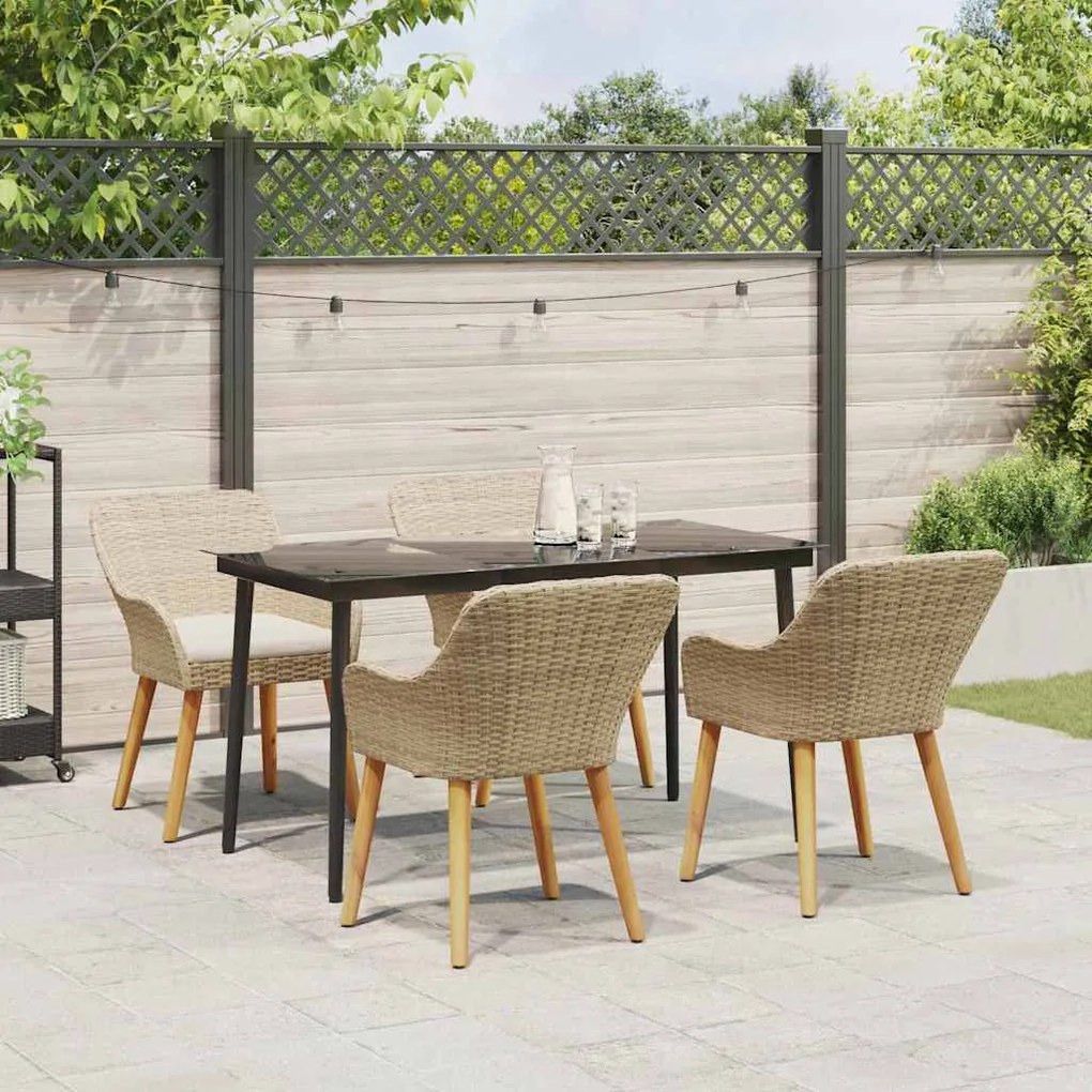 vidaXL Σέτ φαγητού για κήπο με μαξιλάρι 5 pcs Μπεζ συνθετικό ρατάν