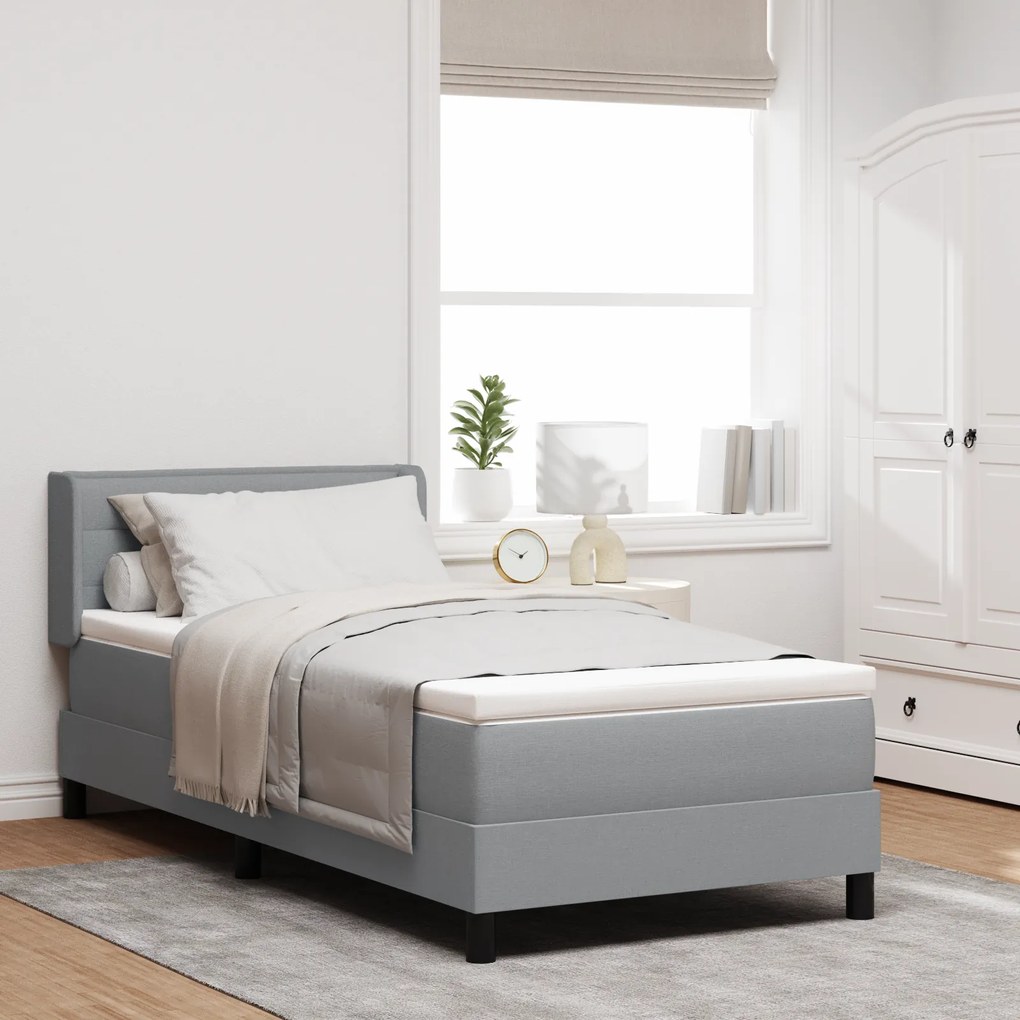 vidaXL Κρεβάτι με Box Spring και Στρώμα - Ανοιχτό γκρι, 100 x 200 εκ., Ύφασμα