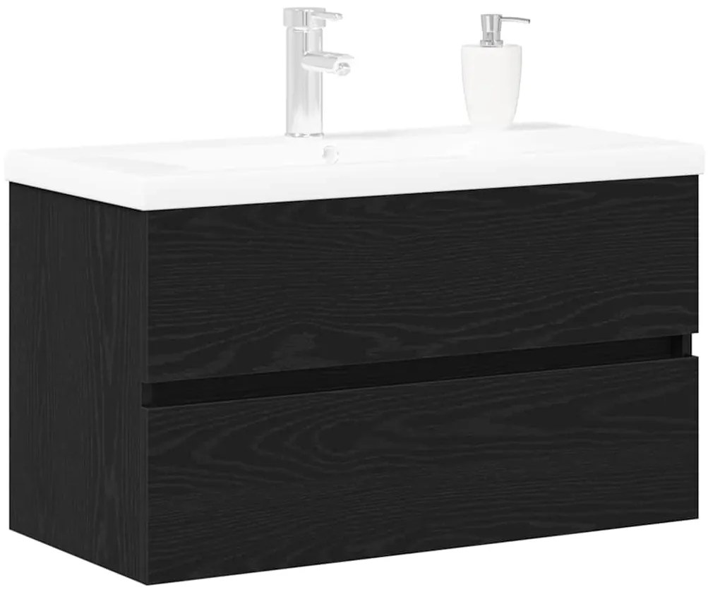 vidaXL Ντουλάπα Νεροχύτη Μαύρη δρυς 80 x 39 x 62 εκ Επεξεργασμένο ξύλο